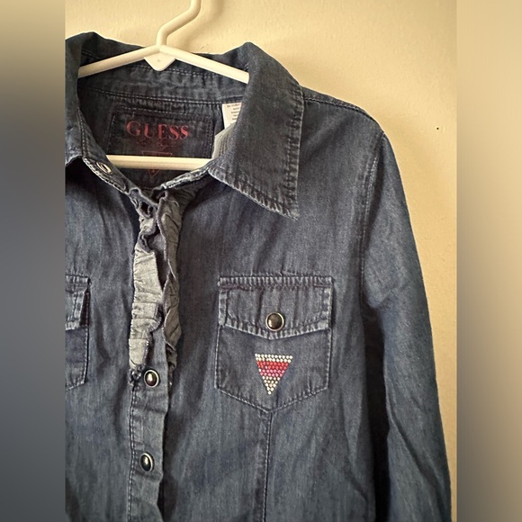 Girls Vintage Denim Guess Top M(10/12) Snap Button Front Long Sleeve - Picture 4 of 13